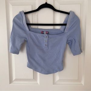 BDG Women’s Charli Henley Square Neck Ribbed Top Urban Outfitters Light Blue S